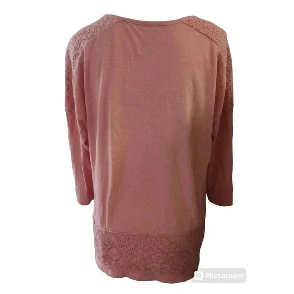 Chicos Tabitha Crochet Mesh Detail Top Peach 3/4 Sleeves Size 2 (US 12 Large) - Picture 2 of 7